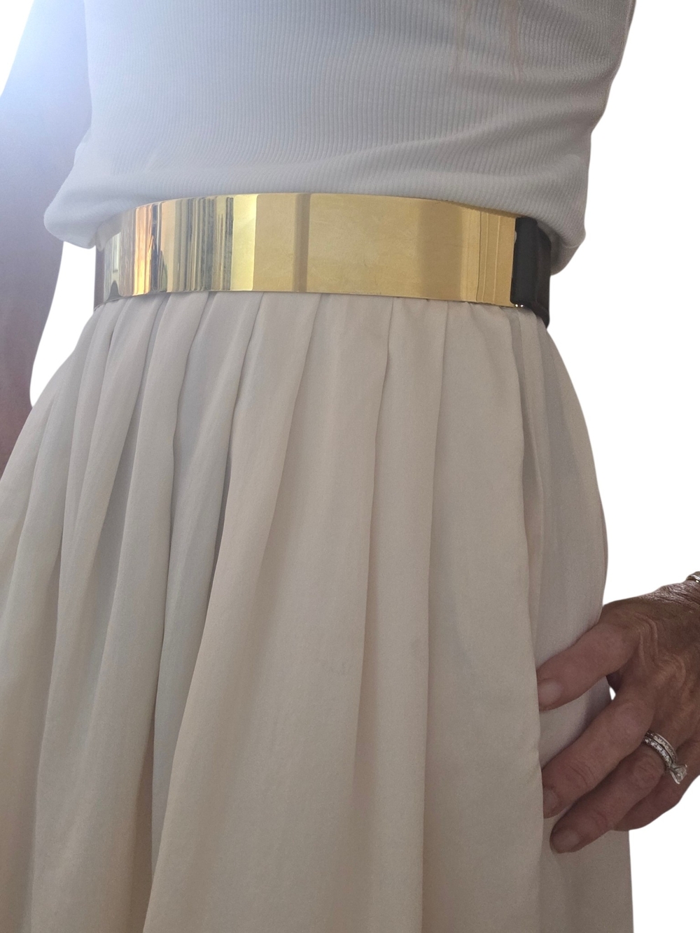 BRAVE Black Stretch Waist Belt Gold Metal Plaque Made Canada 28
